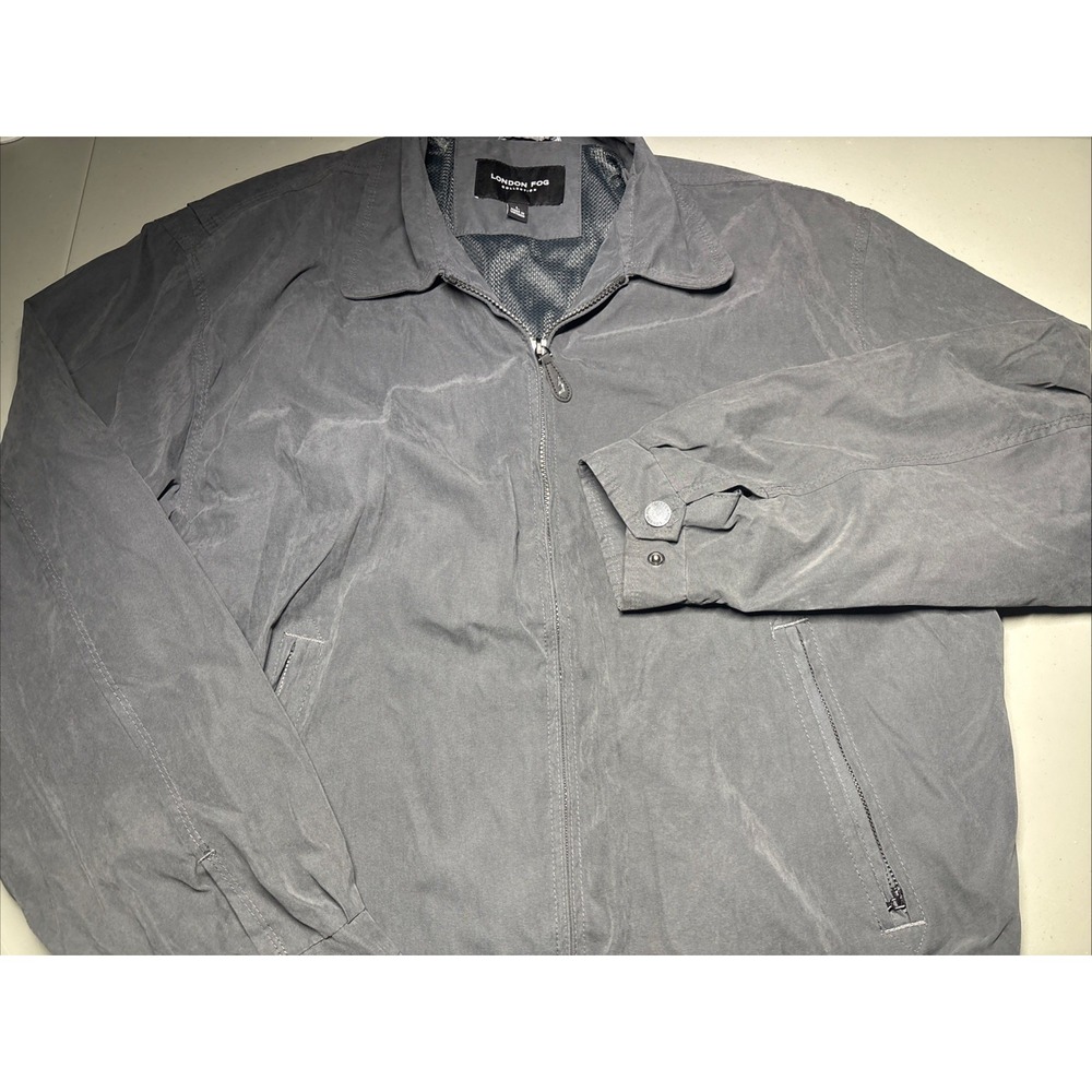 London Fog Men's Bomber Windbreaker Jacket L Point Collar Full Zip Snap Accents